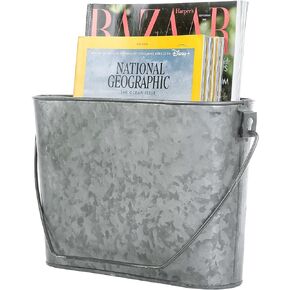MyGift Modern Industrial Matte Black Metal Wall Mountable Bathroom Magazine Holder, Hanging or Tabletop Bucket Style Storage Bin - Handcrafted in India