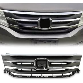 HECASA Front Bumper Grille Compatible with 2011-2013 Honda Odyssey Replacement for HO1202107C HO1217105 HO1210138 Silver Chrome Black All-in-one Textured Molding
