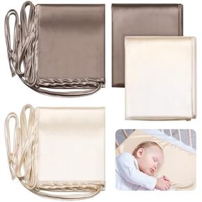 2 Pcs Satin Bassinet Sheet Baby Hair Soft Silk Feeling Sheet Baby Bassinet Sheets for Rectangle Cradle Bassinet Pad Mattress Boys and Girls Newborn and Infant (Pink, White)