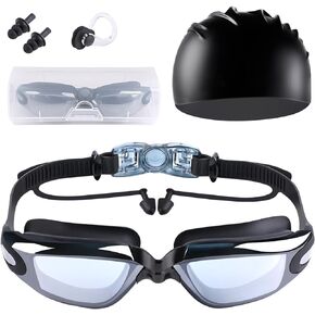 نظارات السباحة HAISSKY، مجموعة نظارات السباحة مانعة للتسرب ومضادة للضباب للحماية من الأشعة فوق البنفسجية مع غطاء للأنف وسدادات الأذن وقبعة السباحة للبالغين والرجال والنساء والشباب والأطفال والأطفال in Kuwait