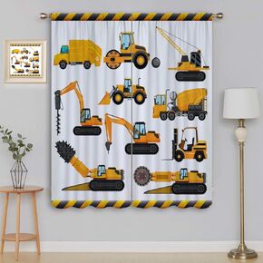 Construction Car Blackout Curtains for Boy Girl Room Darkening Decor,Yellow Cartoon Bulldozer Tractor Excavator Bedroom Living Room Home Rod Pocket Thermal Insulated Window Drapes Panel,42x45 Inch