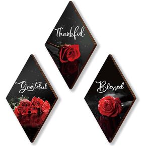 ONIZHITY 3 Pcs Blue Bathroom Decor Rose Wooden Wall Decor Thankful Grateful Blessed Blue and Black Wall Decor Signs Inspirational Blue Kitchen Decor for Room Kitchen Bathroom (blue, 12 x 7 Inch)