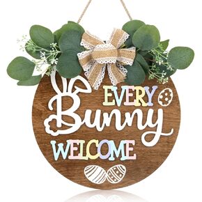 علامة الباب الأمامي لعيد الفصح السعيد ثلاثية الأبعاد، علامة خشبية للترحيب بكل أرنب، (11.4 بوصة × 11.4 بوصة جاهزة للتعليق) زينة أقواس عيد الفصح، ديكور أكاليل أرنب عيد الفصح الجميلة للشرفة، الفناء، الحديقة، داخلي، خارجي in Kuwait