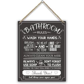 Black Toilet Rules Printed Wood Sign Wall Art - Bathroom Rules Clean Mess, Indoor Wall Hanging Home Business Toilet Decor Wooden Plaque, Rustic Wood Door Sign Bathroom Restroom New House Gift -06