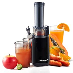 Elite Gourmet Masticating Juicer Machines, 12-inch Juicer, Masticating Cold Press Juicer Machines, Juicer for Vegetables and Fruits, Easy to Clean Juicer, Charcoal Grey