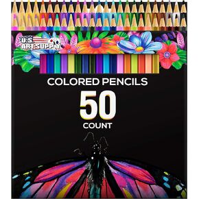 U.S. Art Supply 50 Piece Adult Coloring Book Artist Grade Colored Pencil Set -Vibrant Colors, Smooth Art Drawing, Sketching, Shading, Blending - Fun Activities for Kids, Students, Adults, Beginners