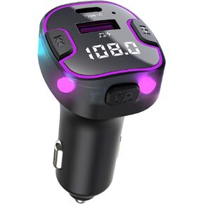 Bluetooth 5.3 Car Adapter, PD &QC3.0 Fast Charging FM Radio Transmitter for Car, Radio Bluetooth Receiver, Hands-Free Calling, U Disk & Colorful Light