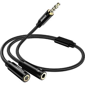 ZOOAUX Headphone Mic Splitter, Microphone and 3.5mm Audio Adapter, CTIA Stereo Jack Y Cable Compatible for Gaming Headset with Separate Audio Microphone Jacks (Not for 2 Headphones)