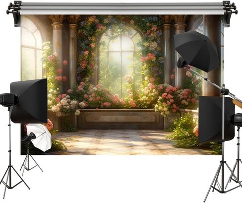 كيت ريترو القلعة خلفية رومانسية الزهور عتبة النافذة الزفاف صور خلفية التصوير استوديو الدعائم 7x5ft in Kuwait