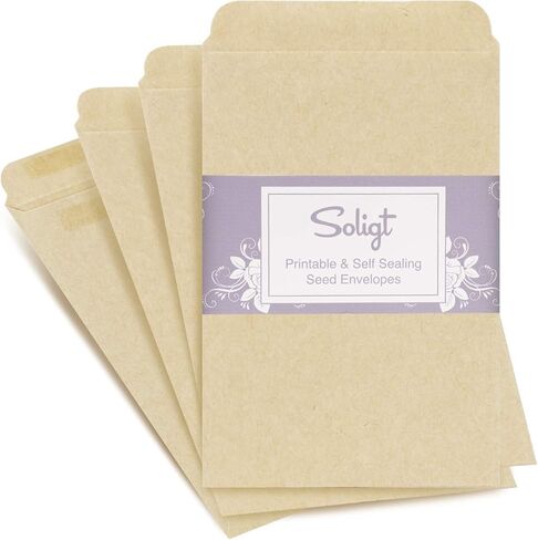 مغلفات بذور Soligt ذاتية الغلق، قابلة للطباعة - 100 قطعة، 3 بوصة × 4.5 بوصة، مظاريف ورقية صغيرة قابلة للإغلاق لتوفير البذور in Kuwait