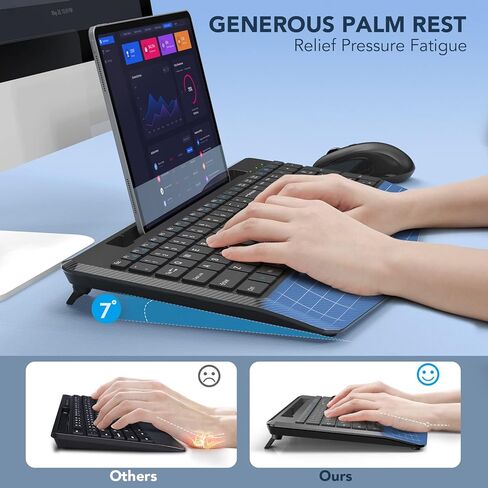 مجموعة لوحة مفاتيح وماوس لاسلكية، مسند للمعصم، حامل هاتف، ماوس Jiggler، لوحات مفاتيح مريحة خالية من التأخر 2.4 جيجا، مجموعة لاسلكية صامتة للكمبيوتر والكمبيوتر المحمول وأجهزة الكمبيوتر الشخصية وأجهزة Mac وWindows -SABLUTE in Kuwait