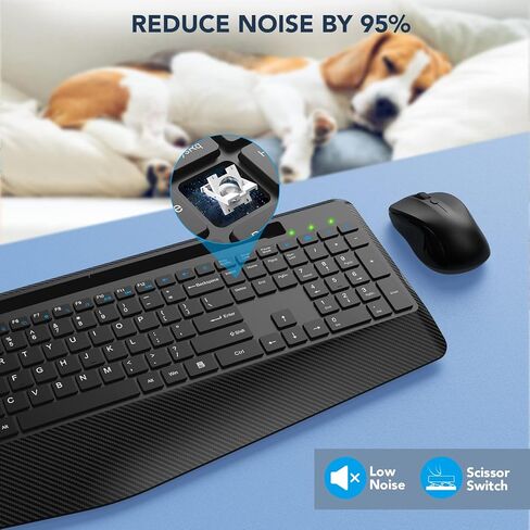 مجموعة لوحة مفاتيح وماوس لاسلكية، مسند للمعصم، حامل هاتف، ماوس Jiggler، لوحات مفاتيح مريحة خالية من التأخر 2.4 جيجا، مجموعة لاسلكية صامتة للكمبيوتر والكمبيوتر المحمول وأجهزة الكمبيوتر الشخصية وأجهزة Mac وWindows -SABLUTE in Kuwait