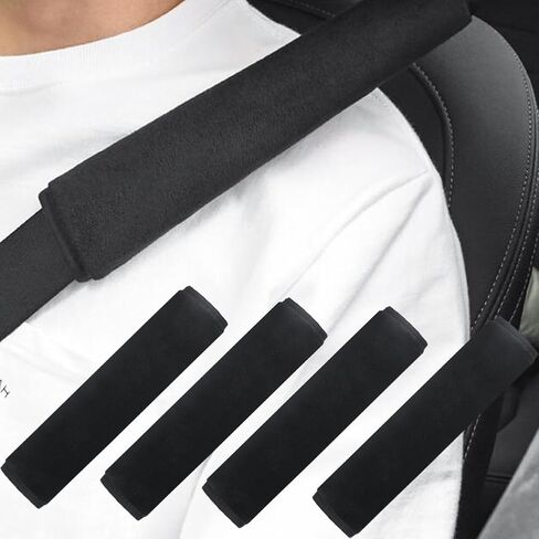 4 PCS Soft Auto Seat Belt Cover Seatbelt Shoulder Pad Cushions Compatible with All Cars and Backpacks Crossbody Packs Black Color in Saudi Arabia