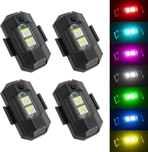 4 قطع مصابيح LED ستروب، 7 ألوان LED أضواء ستروب للطائرات وشحن USB لركوب الخيل الطائر المضاد للتصادمات الليلية إشارة ضوء الطوارئ للدراجات النارية، الدراجة، الطائرات بدون طيار، السيارة، قارب RC in Saudi Arabia