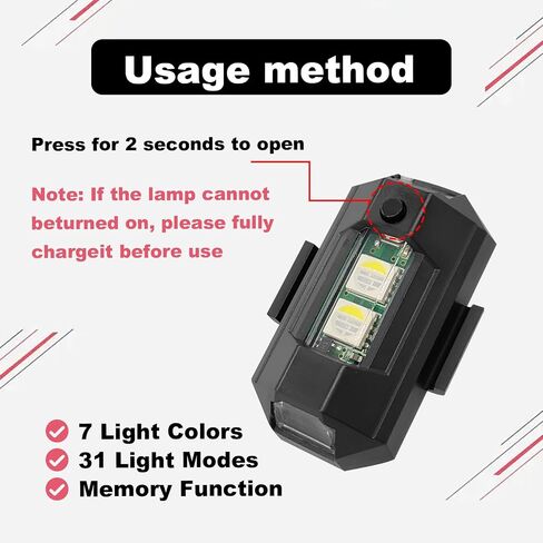 4 قطع مصابيح LED ستروب، 7 ألوان LED أضواء ستروب للطائرات وشحن USB لركوب الخيل الطائر المضاد للتصادمات الليلية إشارة ضوء الطوارئ للدراجات النارية، الدراجة، الطائرات بدون طيار، السيارة، قارب RC in Saudi Arabia