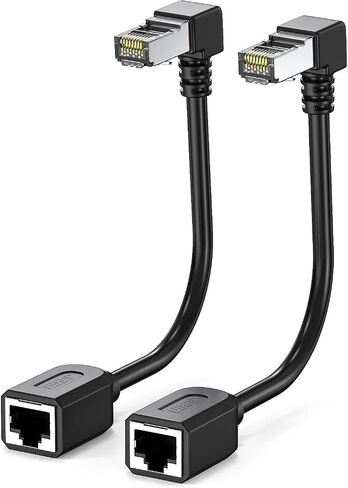 2Packs Right Angle Cat7 Ethernet Extension Cables Flat 0.5 FT,Right angle Down 90 Degree LAN Extended Cable Network Patch Cord Male to Female Connector for Router Modem Smart TV PC Computer Laptop in Kuwait