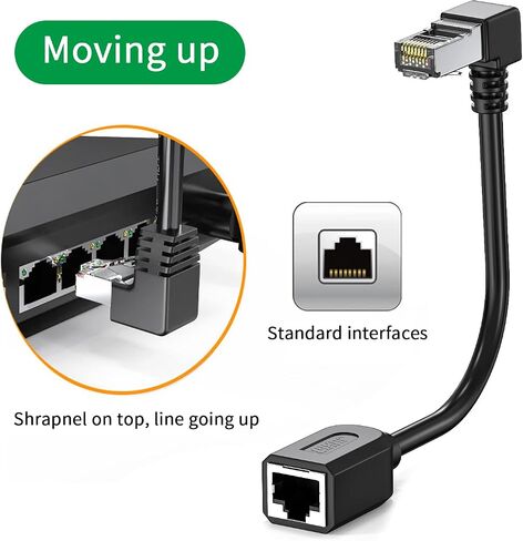2Packs Right Angle Cat7 Ethernet Extension Cables Flat 0.5 FT,Right angle Down 90 Degree LAN Extended Cable Network Patch Cord Male to Female Connector for Router Modem Smart TV PC Computer Laptop in Kuwait
