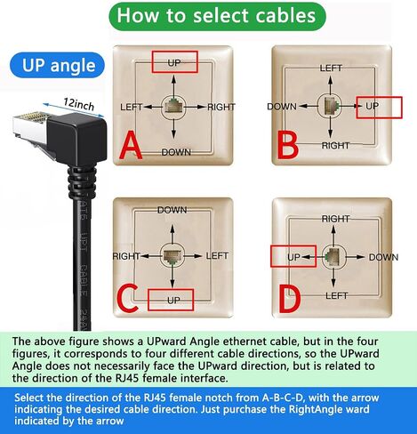 2Packs Right Angle Cat7 Ethernet Extension Cables Flat 0.5 FT,Right angle Down 90 Degree LAN Extended Cable Network Patch Cord Male to Female Connector for Router Modem Smart TV PC Computer Laptop in Kuwait