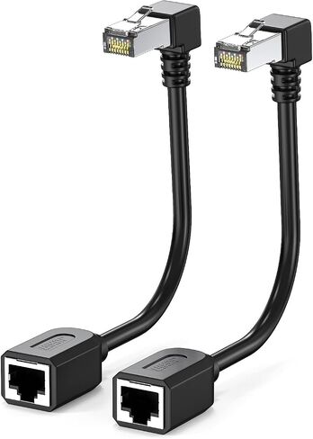 2Packs Right Angle Cat7 Ethernet Extension Cables Flat 0.5 FT,Right angle Down 90 Degree LAN Extended Cable Network Patch Cord Male to Female Connector for Router Modem Smart TV PC Computer Laptop in Kuwait