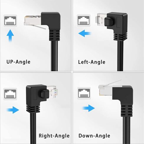 2Packs Right Angle Cat7 Ethernet Extension Cables Flat 0.5 FT,Right angle Down 90 Degree LAN Extended Cable Network Patch Cord Male to Female Connector for Router Modem Smart TV PC Computer Laptop in Kuwait