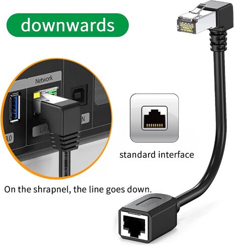 2Packs Right Angle Cat7 Ethernet Extension Cables Flat 0.5 FT,Right angle Down 90 Degree LAN Extended Cable Network Patch Cord Male to Female Connector for Router Modem Smart TV PC Computer Laptop in Kuwait