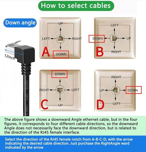 2Packs Right Angle Cat7 Ethernet Extension Cables Flat 0.5 FT,Right angle Down 90 Degree LAN Extended Cable Network Patch Cord Male to Female Connector for Router Modem Smart TV PC Computer Laptop in Kuwait