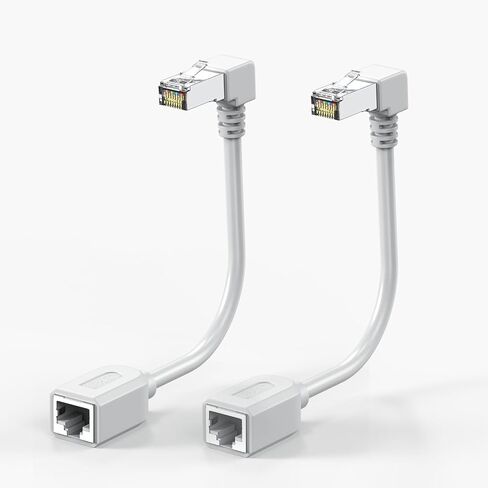 2Packs Right Angle Cat7 Ethernet Extension Cables Flat 0.5 FT,Right angle Down 90 Degree LAN Extended Cable Network Patch Cord Male to Female Connector for Router Modem Smart TV PC Computer Laptop in Kuwait
