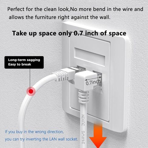 2Packs Right Angle Cat7 Ethernet Extension Cables Flat 0.5 FT,Right angle Down 90 Degree LAN Extended Cable Network Patch Cord Male to Female Connector for Router Modem Smart TV PC Computer Laptop in Kuwait