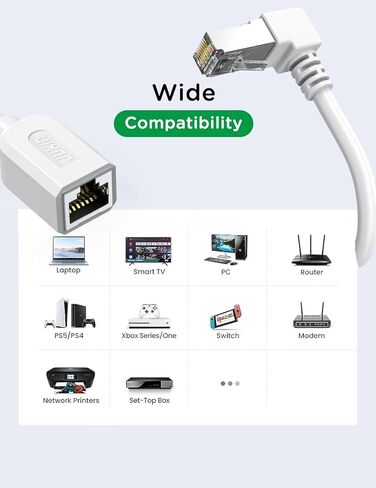 2Packs Right Angle Cat7 Ethernet Extension Cables Flat 0.5 FT,Right angle Down 90 Degree LAN Extended Cable Network Patch Cord Male to Female Connector for Router Modem Smart TV PC Computer Laptop in Kuwait