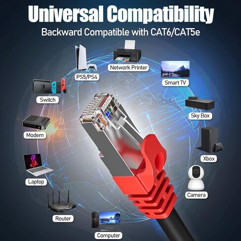 كابل إيثرنت Cat 7 بطول 500 قدم، كابل إيثرنت Cat 7 خارجي محمي ثلاثي، 24AWG عالي السرعة 10 جيجابت في الثانية 600 ميجا هرتز، دفن مباشر، مقاوم للماء، كابل شبكة SFTP LAN لألعاب جهاز التوجيه، 10 موصلات RJ45 in Kuwait