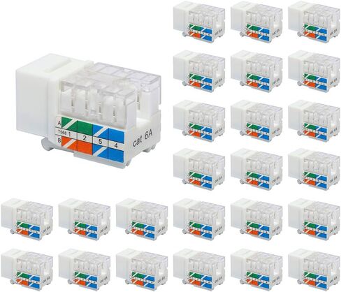 VCE RJ45 Cat6A Keystone Jack UL مُدرج في 25 حزمة، 10 جيجابت في الثانية، مقابس إيثرنت معيارية رفيعة، إدراج 110 نوع UTP 90 درجة، أبيض in Kuwait
