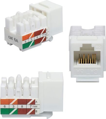 VCE RJ45 Cat6A Keystone Jack UL مُدرج في 25 حزمة، 10 جيجابت في الثانية، مقابس إيثرنت معيارية رفيعة، إدراج 110 نوع UTP 90 درجة، أبيض in Kuwait