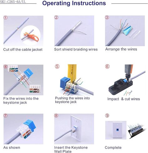 VCE RJ45 Cat6A Keystone Jack UL مُدرج في 25 حزمة، 10 جيجابت في الثانية، مقابس إيثرنت معيارية رفيعة، إدراج 110 نوع UTP 90 درجة، أبيض in Kuwait