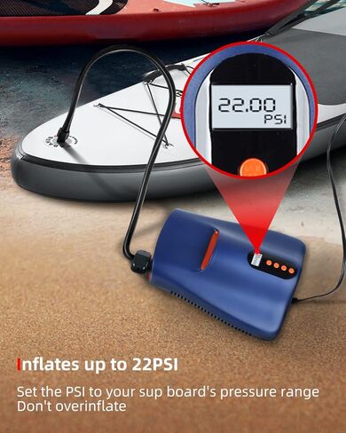 مضخة هواء كهربائية Abahub 22PSI SUP، نفخ وتفريغ تلقائي، مضخة ضغط عالية محمولة، موصل سيارة 12 DV لألواح التجديف القابلة للنفخ، قوارب الكاياك والقوارب in Kuwait