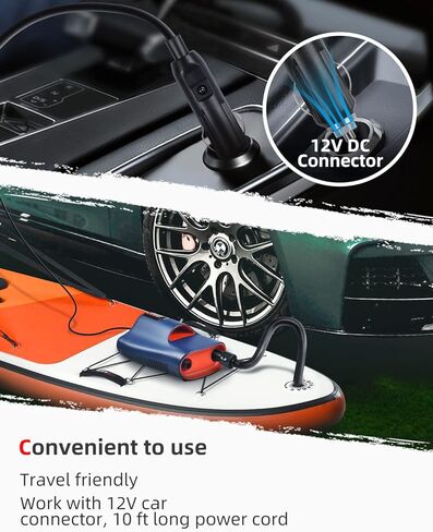 مضخة هواء كهربائية Abahub 22PSI SUP، نفخ وتفريغ تلقائي، مضخة ضغط عالية محمولة، موصل سيارة 12 DV لألواح التجديف القابلة للنفخ، قوارب الكاياك والقوارب in Kuwait