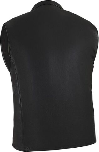 Mens Single Back Panel Leather Motorcycle Club Style Vest w/Concealed Carry Pockets (Black, Sizes S-5XL) in Kuwait