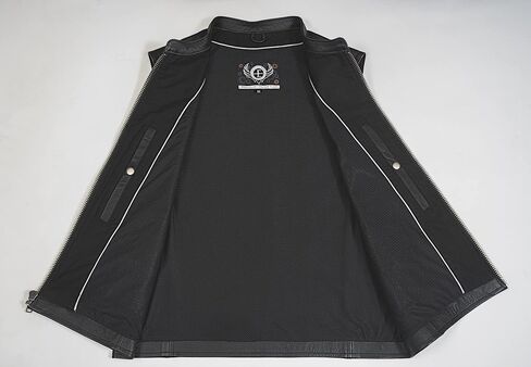 Mens Single Back Panel Leather Motorcycle Club Style Vest w/Concealed Carry Pockets (Black, Sizes S-5XL) in Kuwait
