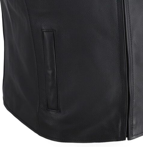 Mens Single Back Panel Leather Motorcycle Club Style Vest w/Concealed Carry Pockets (Black, Sizes S-5XL) in Kuwait