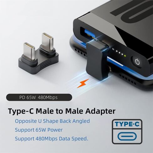 cablecc 480Mbps USB-C Type C Male to Male Coupler Extender Power Data Adapter Opposite U Shape Back Angled for Power Bank Phone Laptop in Saudi Arabia