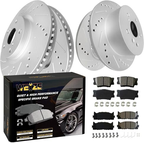 WEIZE Front and Rear Brake Pads and Rotors Kit, Fit for Toyota Camry 2012-2017 /Toyota Avalon 2013-2018 / Lexus ES350, Drilled Slotted Brake Rotors + Carbon Fiber Ceramic Brake Pads in Saudi Arabia
