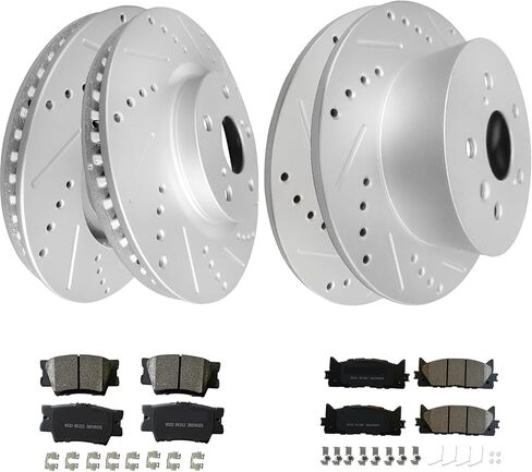 WEIZE Front and Rear Brake Pads and Rotors Kit, Fit for Toyota Camry 2012-2017 /Toyota Avalon 2013-2018 / Lexus ES350, Drilled Slotted Brake Rotors + Carbon Fiber Ceramic Brake Pads in Saudi Arabia