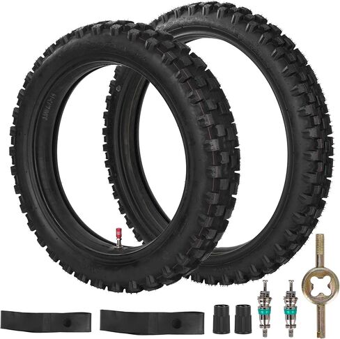 مجموعات الإطارات والأنابيب الداخلية الأمامية 70/100-17 والخلفية 90/100-14 لـ CR85R CRF80F CRF125F CRF150R 110cc 125cc 140cc QG-214 X-M125 جميع الدراجات الترابية 125cc حتى 200cc الدراجة الترابية in Kuwait