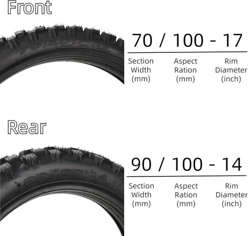 مجموعات الإطارات والأنابيب الداخلية الأمامية 70/100-17 والخلفية 90/100-14 لـ CR85R CRF80F CRF125F CRF150R 110cc 125cc 140cc QG-214 X-M125 جميع الدراجات الترابية 125cc حتى 200cc الدراجة الترابية in Kuwait