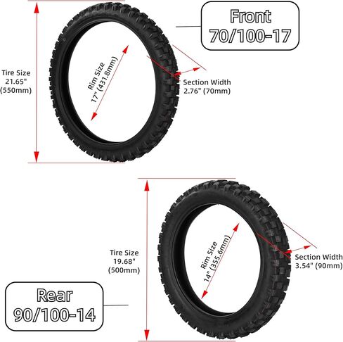 70/100-17 2.50/2.75-17 Motorcycle Tire and Inner Tube Off Road Fit for Coolster TaoTao 110cc 125cc 140cc QG-214 X-M125 125cc C70 CL70 CR80 CR80R CR80RB CRF80F CRF100F CRF125F CRF150R CT90 CT110 XR100R in Kuwait