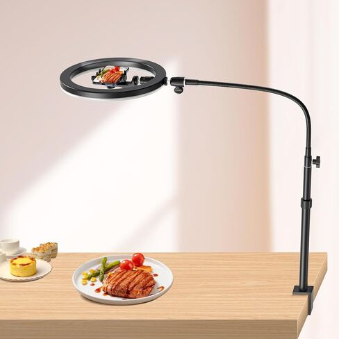 حامل هاتف علوي من Elitehood، مصباح حلقي علوي كبير مقاس 12 بوصة مع حامل وحامل هاتف، حامل هاتف قابل للتعديل مع ضوء لتسجيل الفيديو، متوافق مع هواتف iPhone وAndroid in Kuwait