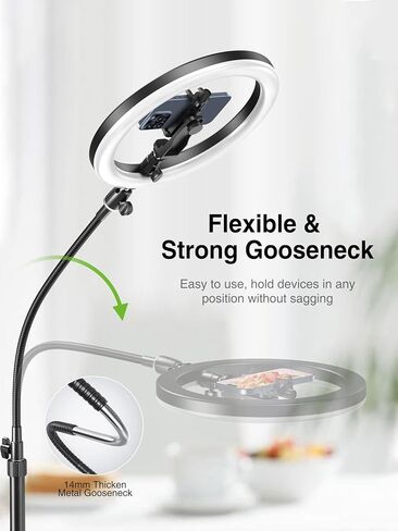 حامل هاتف علوي من Elitehood، مصباح حلقي علوي كبير مقاس 12 بوصة مع حامل وحامل هاتف، حامل هاتف قابل للتعديل مع ضوء لتسجيل الفيديو، متوافق مع هواتف iPhone وAndroid in Kuwait
