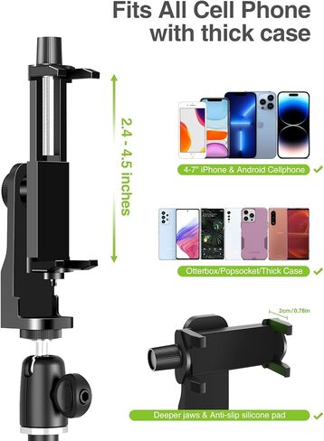 حامل هاتف علوي من Elitehood، مصباح حلقي علوي كبير مقاس 12 بوصة مع حامل وحامل هاتف، حامل هاتف قابل للتعديل مع ضوء لتسجيل الفيديو، متوافق مع هواتف iPhone وAndroid in Kuwait