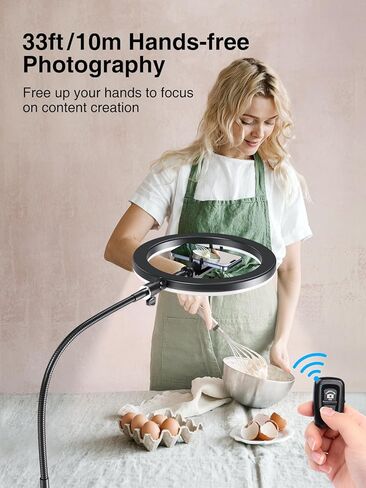 حامل هاتف علوي من Elitehood، مصباح حلقي علوي كبير مقاس 12 بوصة مع حامل وحامل هاتف، حامل هاتف قابل للتعديل مع ضوء لتسجيل الفيديو، متوافق مع هواتف iPhone وAndroid in Kuwait