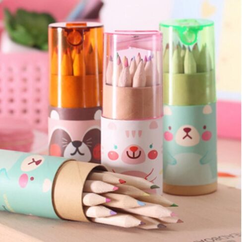 3 Pack Cute Cartoon Bear Drawing Mini Colored Pencils with Sharpener, 3.5" Length, 12 Count in Tube, Office School Supplies Students Children Gift in Kuwait