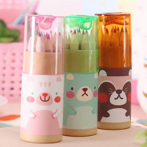 3 Pack Cute Cartoon Bear Drawing Mini Colored Pencils with Sharpener, 3.5" Length, 12 Count in Tube, Office School Supplies Students Children Gift in Kuwait